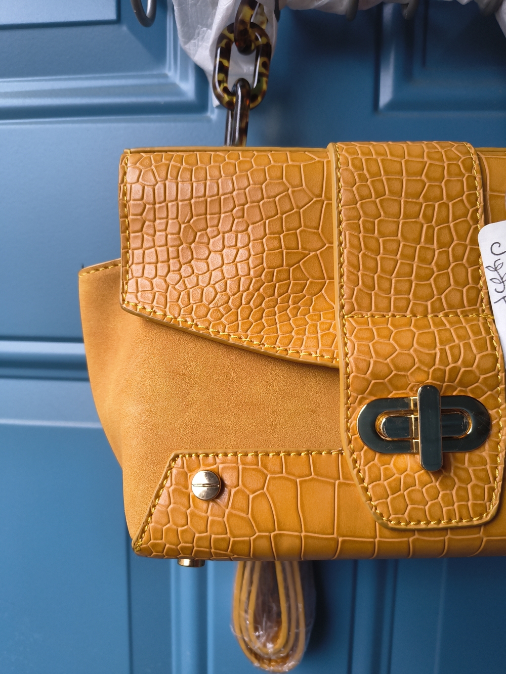 Free People Mustard Yellow Croc-Embossed Crossbody Bag - Picture 2 of 13